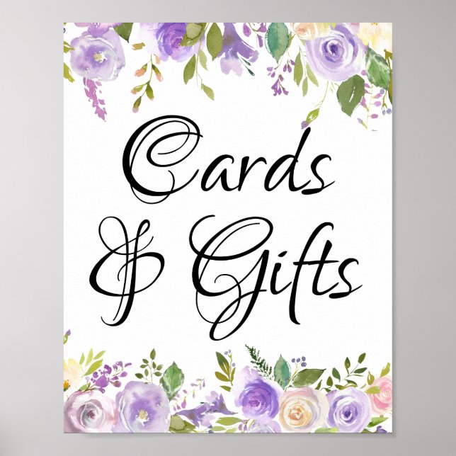 Lila White Blommigt Cards and Gifts Sign Poster (Framsidan)