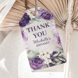 Lila White Blommigt Glitter Birthday Tack Presentetikett
