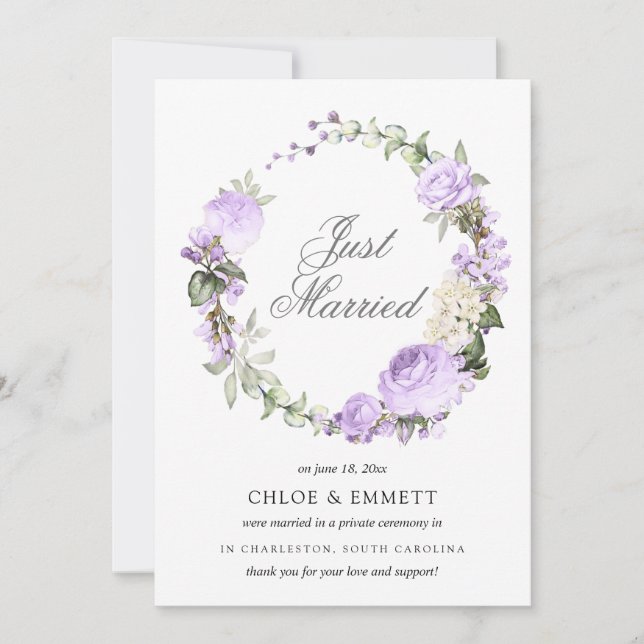 Lila White Blommigt Ny gifta Elopement Meddelande (Framsida)