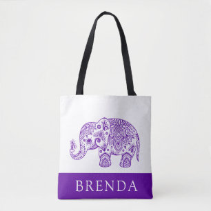 Lila & White Blommigt Paisley Elephant Tote Bag Tygkasse