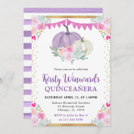Lila White Blommigt Pumpkins Fall Quinceanera Inbjudningar