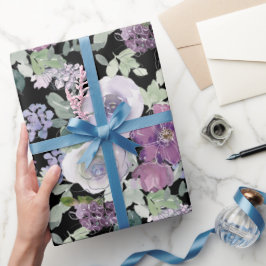 Lila White Blommigt Ro Black Background Presentpapper