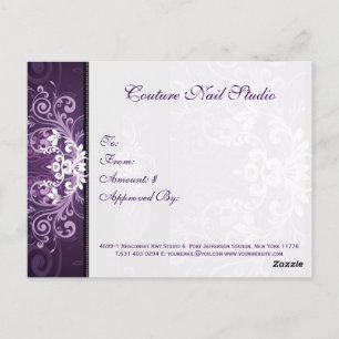 Lila & White Blommigt Swirl Gift Certificate Vykort