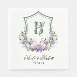 Lila White Blommigt Vapensköld Bröllop Pappersservett