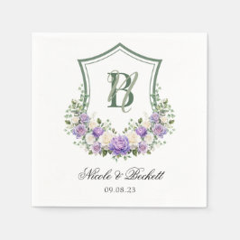 Lila White Blommigt Vapensköld Bröllop Pappersservett