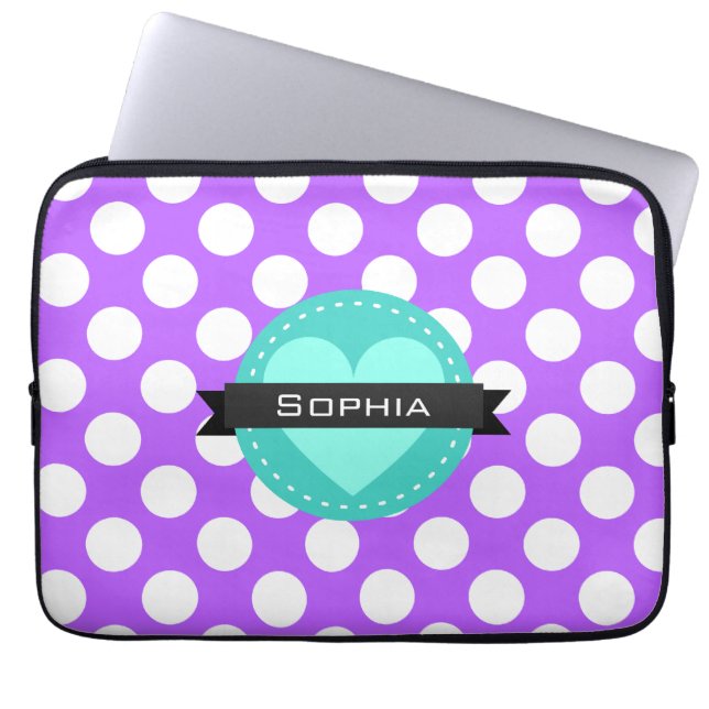 Lila White Blue Polka Dot Mönster Laptop Sleeve (Framsidan)