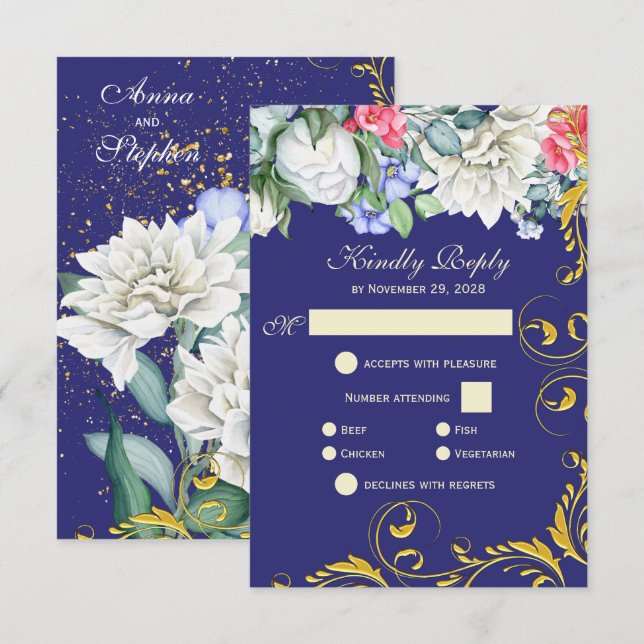 Lila White Blue Rosa Guld Swirls Botanisk OSA Kort (Fram/baksida)