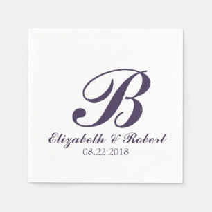 Lila White Bröllop Monogram Napkins Pappersservett