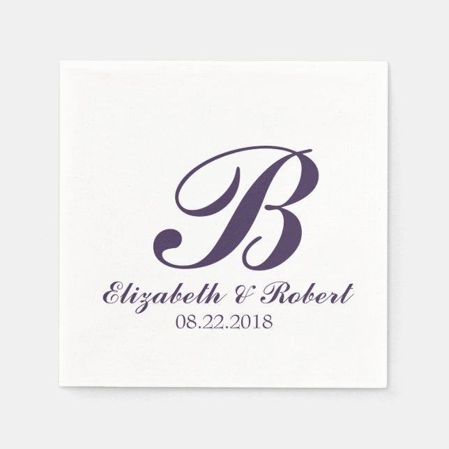 Lila White Bröllop Monogram Napkins Pappersservett (Framsidan)