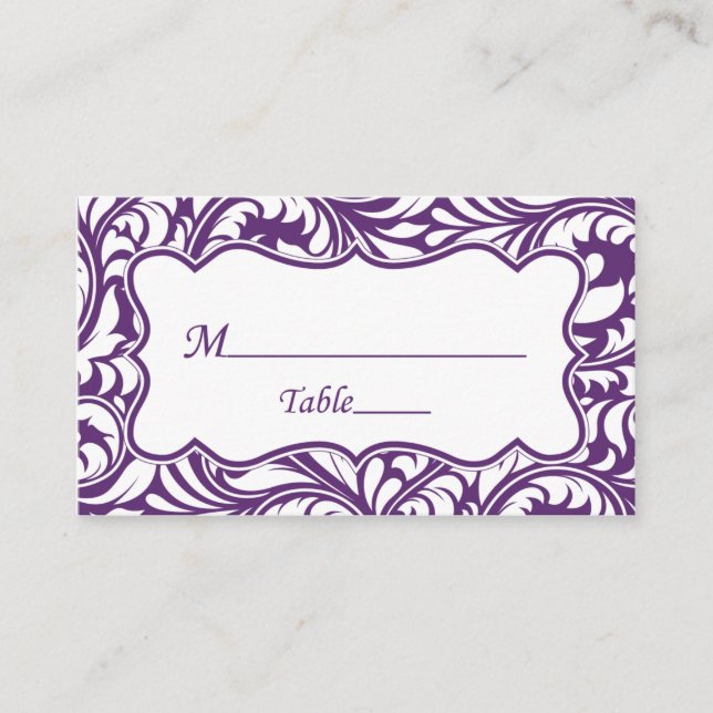 Lila White Bröllop Place Card | Eskorteringskort Placeringskort (Framsida)