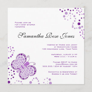 Lila & White Butterfly Elegant Baby Shower Inbjudningar