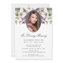 Lila White Calla Lilies Photo Memorial Service