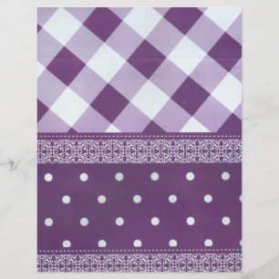 Lila White Checkad Polka Dot Blommigt Damask Art
