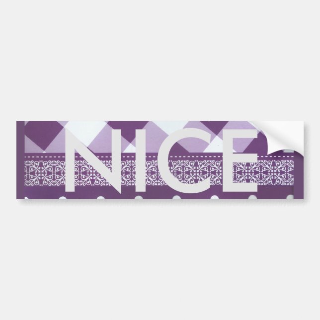 Lila White Checkad Polka Dot Blommigt Damask Art Bildekal (Framsidan)