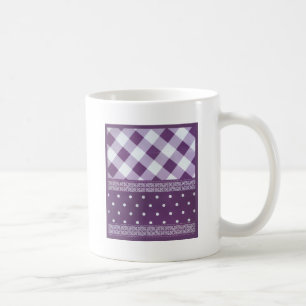Lila White Checkad Polka Dot Blommigt Damask Art Kaffemugg