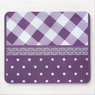 Lila White Checkad Polka Dot Blommigt Damask Art Musmatta