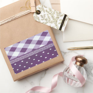 Lila White Checkad Polka Dot Blommigt Damask Art Rektangulärt Klistermärke