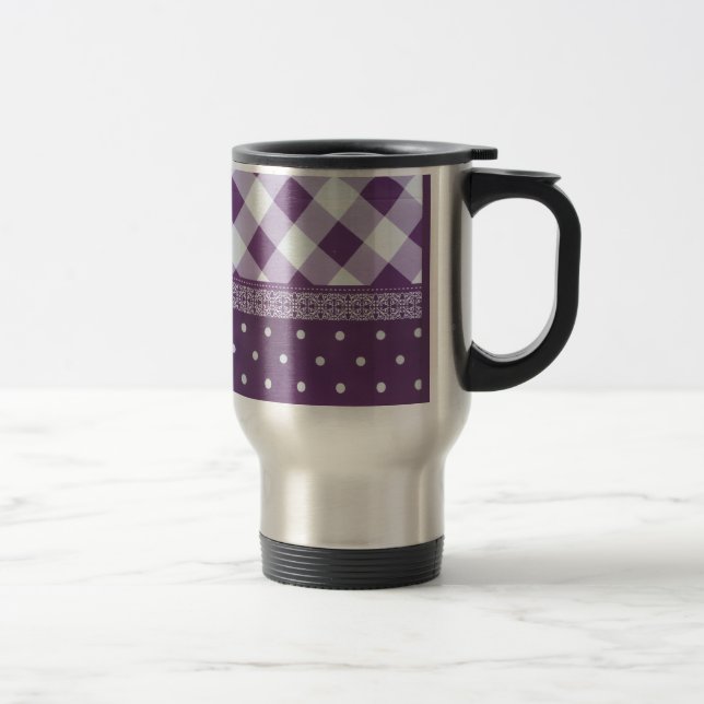 Lila White Checkad Polka Dot Blommigt Damask Art Resemugg (Höger)