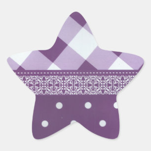 Lila White Checkad Polka Dot Blommigt Damask Art Stjärnformat Klistermärke