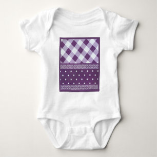 Lila White Checkad Polka Dot Blommigt Damask Art T-shirt