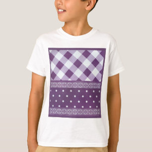 Lila White Checkad Polka Dot Blommigt Damask Art T Shirt