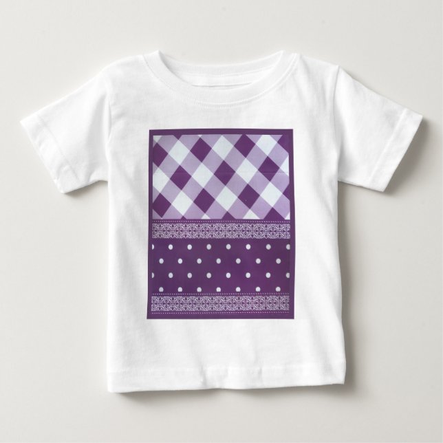 Lila White Checkad Polka Dot Blommigt Damask Art T-shirt (Framsida)