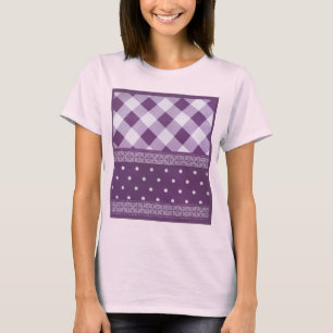 Lila White Checkad Polka Dot Blommigt Damask Art Tee