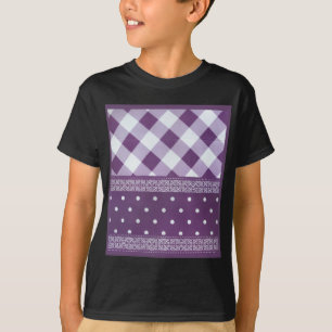 Lila White Checkad Polka Dot Blommigt Damask Art Tee Shirt