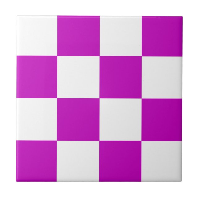 Lila White Checkated Mönster Kakelplatta (Framsidan)