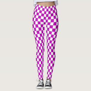 Lila White Checkated Mönster Leggings