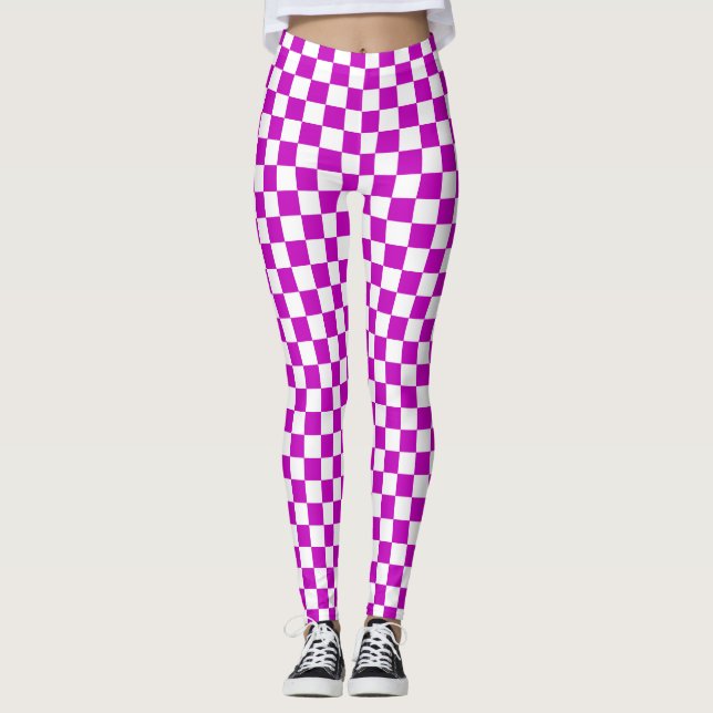 Lila White Checkated Mönster Leggings (Framsida)