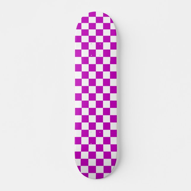 Lila White Checkated Mönster Mini Skateboard Bräda 18,5 Cm (Framsida)