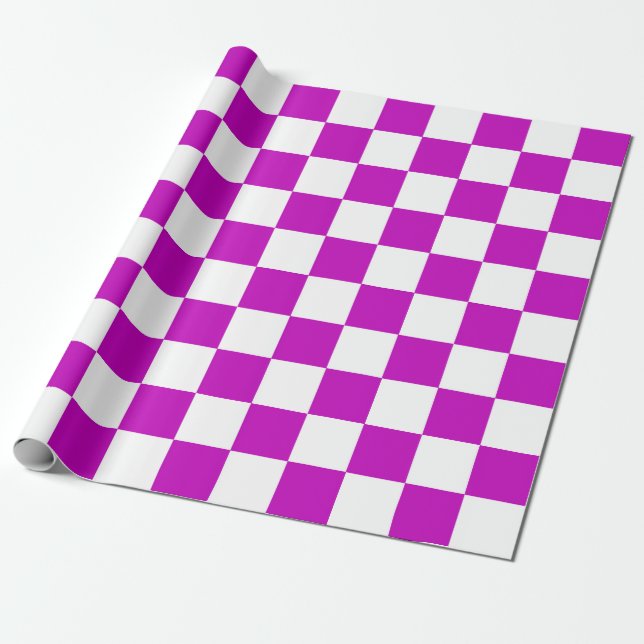 Lila White Checkated Mönster Presentpapper (Utrullad)