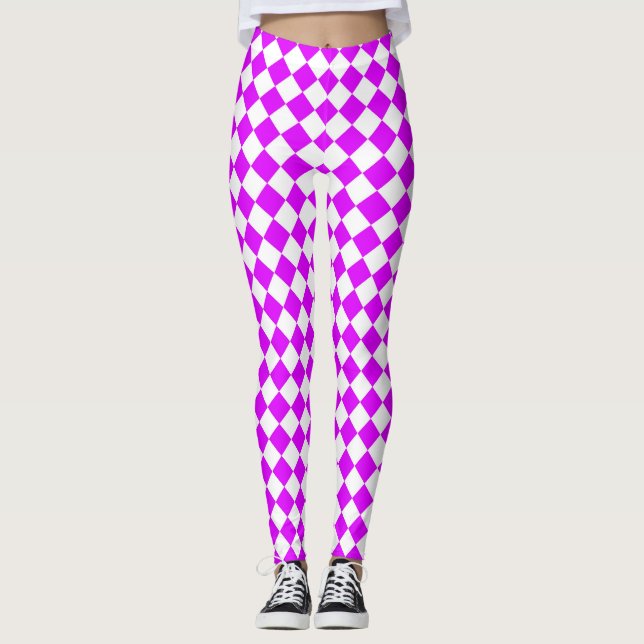 Lila White Checker Diamond Mönster Leggings (Framsida)
