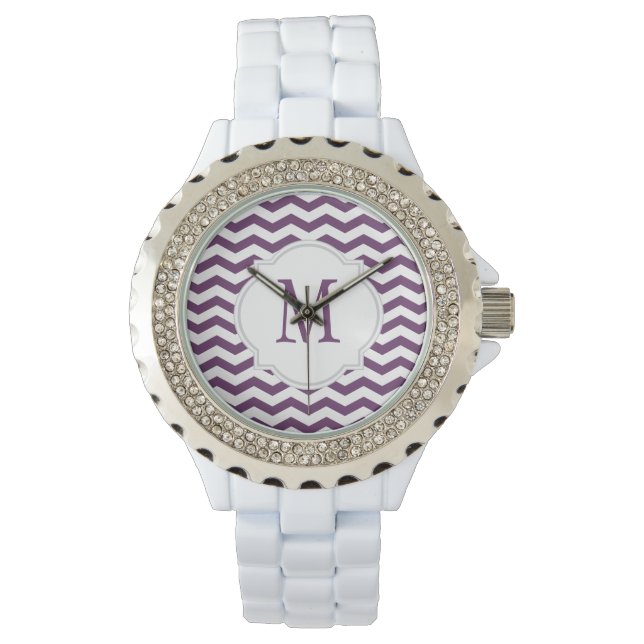 Lila & White Chevron Mönster Armbandsur (Framsida)