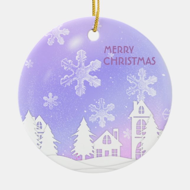 Lila White Crystal Boll Translucent Snöflingor Julgransprydnad Keramik (Framsidan)