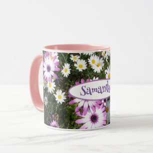 Lila White Daisy Blomsterträdgård Anpassade Namn Mugg