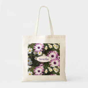 Lila White Daisy Blomsterträdgård Anpassade Namn Tygkasse