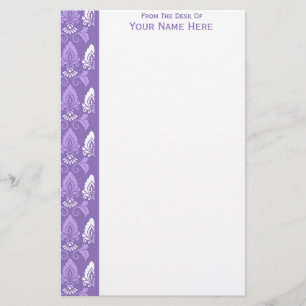 Lila White Damask Gräns Brevpapper