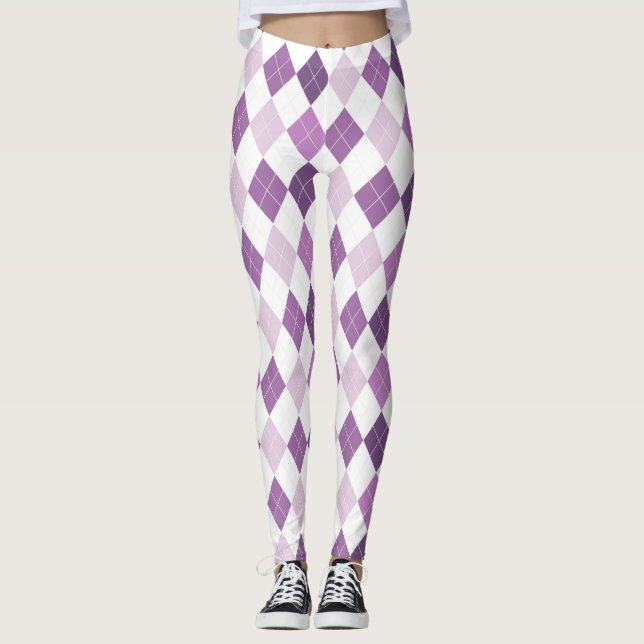 Lila White Diamond Mönster Leggings (Framsida)