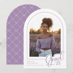Lila White Elegant Photo 2025 Grad Announcement Inbjudningar