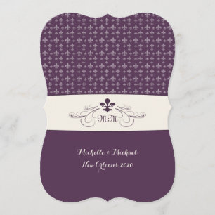 Lila White Fleur de Lis Bröllop Inbjudningar