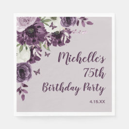 Lila White Flowers Butterflies 75:e Birthday Pappersservett