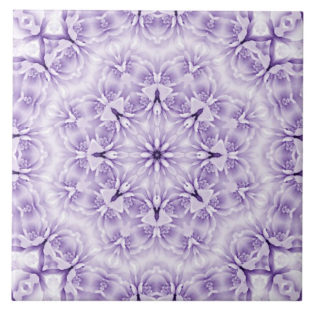 Lila White Flowers Ceramic Tile Kakelplatta (Framsidan)