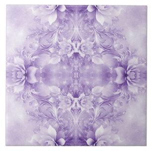 Lila White Flowers Ceramic Tile Kakelplatta