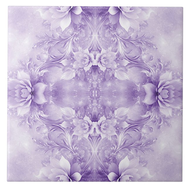 Lila White Flowers Ceramic Tile Kakelplatta (Framsidan)