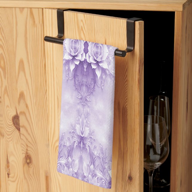 Lila White Flowers Kitchen Towels Kökshandduk (Thirds Fold)
