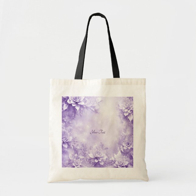 Lila White Flowers Tote Bag Tygkasse (Framsidan)