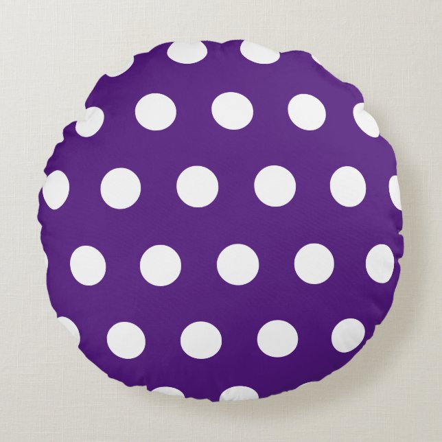 Lila White Geometric Polka dots Rund Kudde (Framsidan)