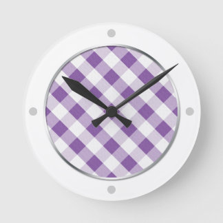 Lila & White Gingham Mönster Wall Clock Rund Klocka